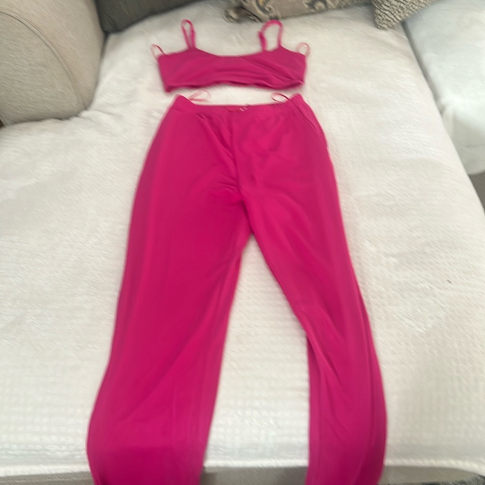 Super down Fuchsia pant and top from Revolve